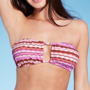 Shade & Shore NWT Womens strapless bikini top Pink Multi Stripe Size small (4-6)
